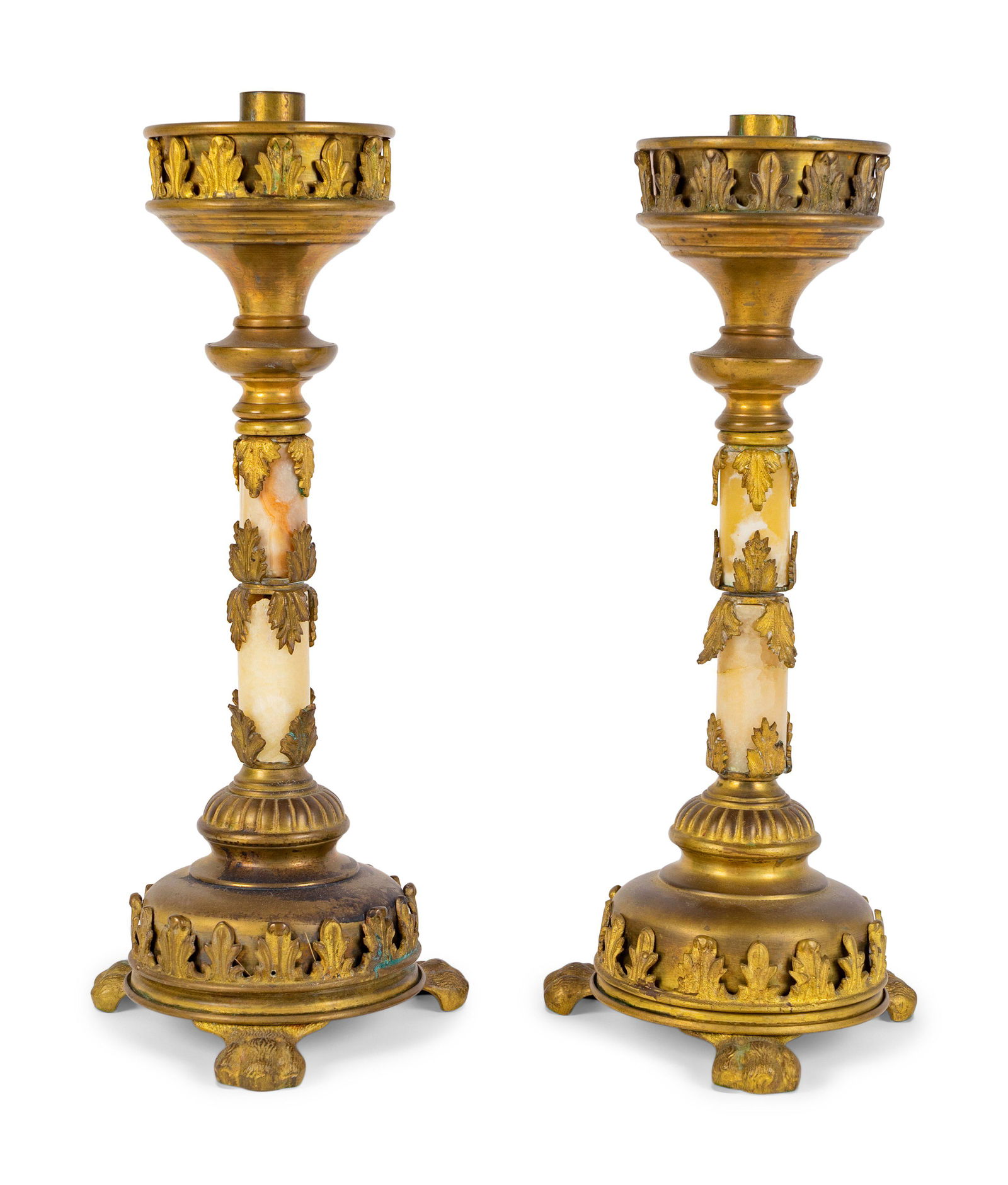 A Pair of French Gilt Bronze Mounted  Onyx Candle (1 of 1)