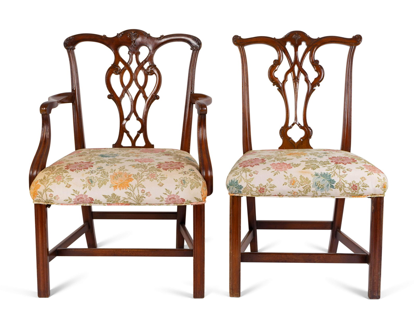 A Set of Eight George III Style Mahogany Dining Chairs: A Set of Eight George III Style Mahogany Dining Chairs 19TH/20TH CENTURY comprising six side chairs and two carvers. Carvers, height 37 1/2 inches; side chairs, height 37 inches. Property from the Est