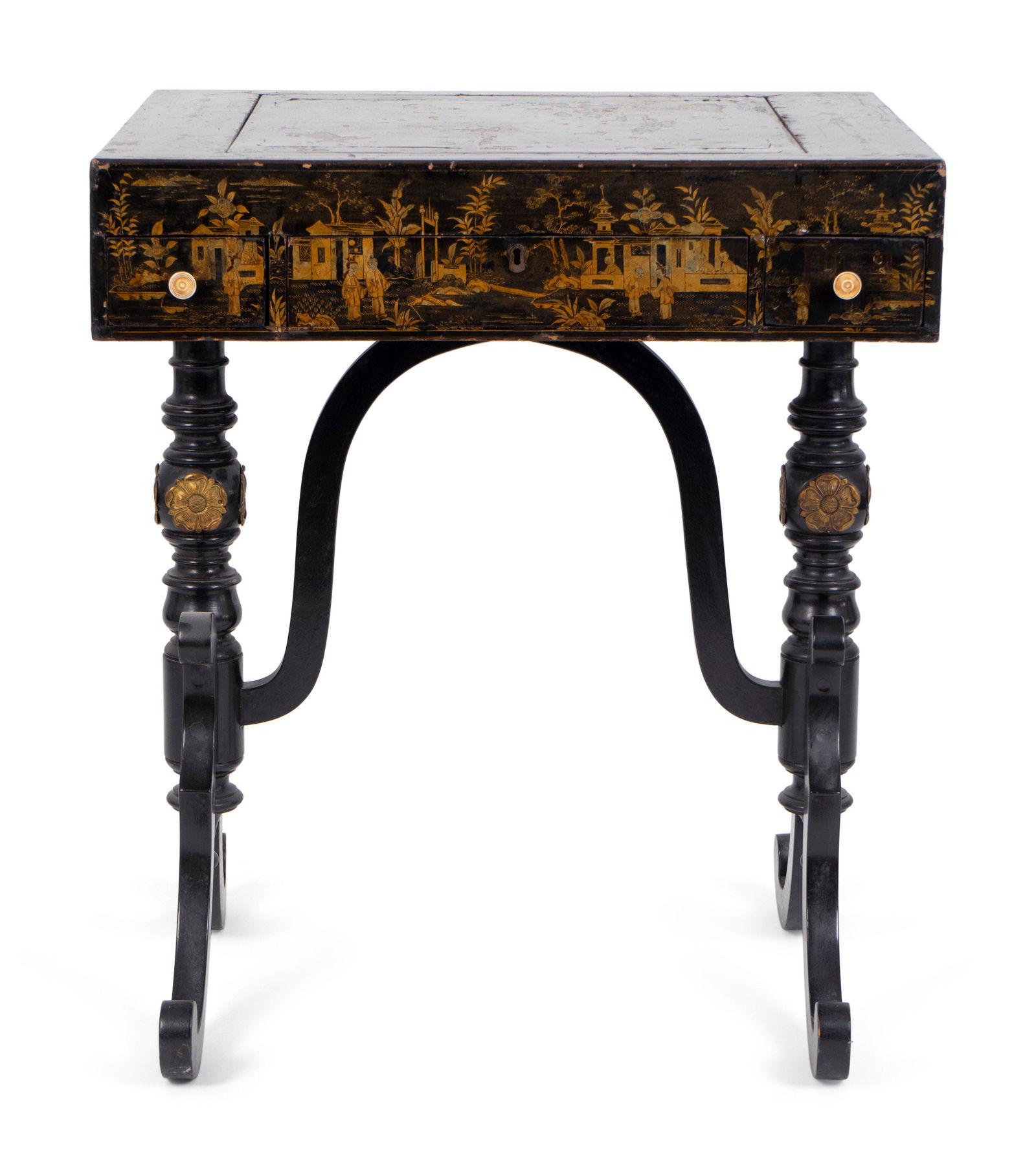 A Chinese Export Black and Gilt Lacquer Writing Table (1 of 7)