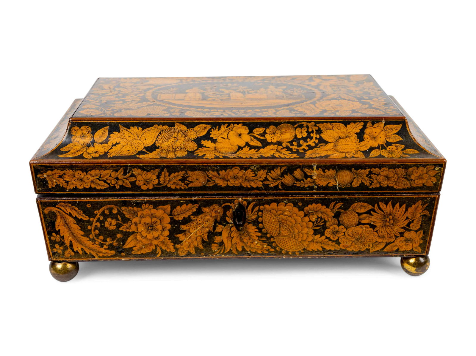 A Regency Penwork Tea Caddy Height 4 1/2 x width 10 1/2 (1 of 3)