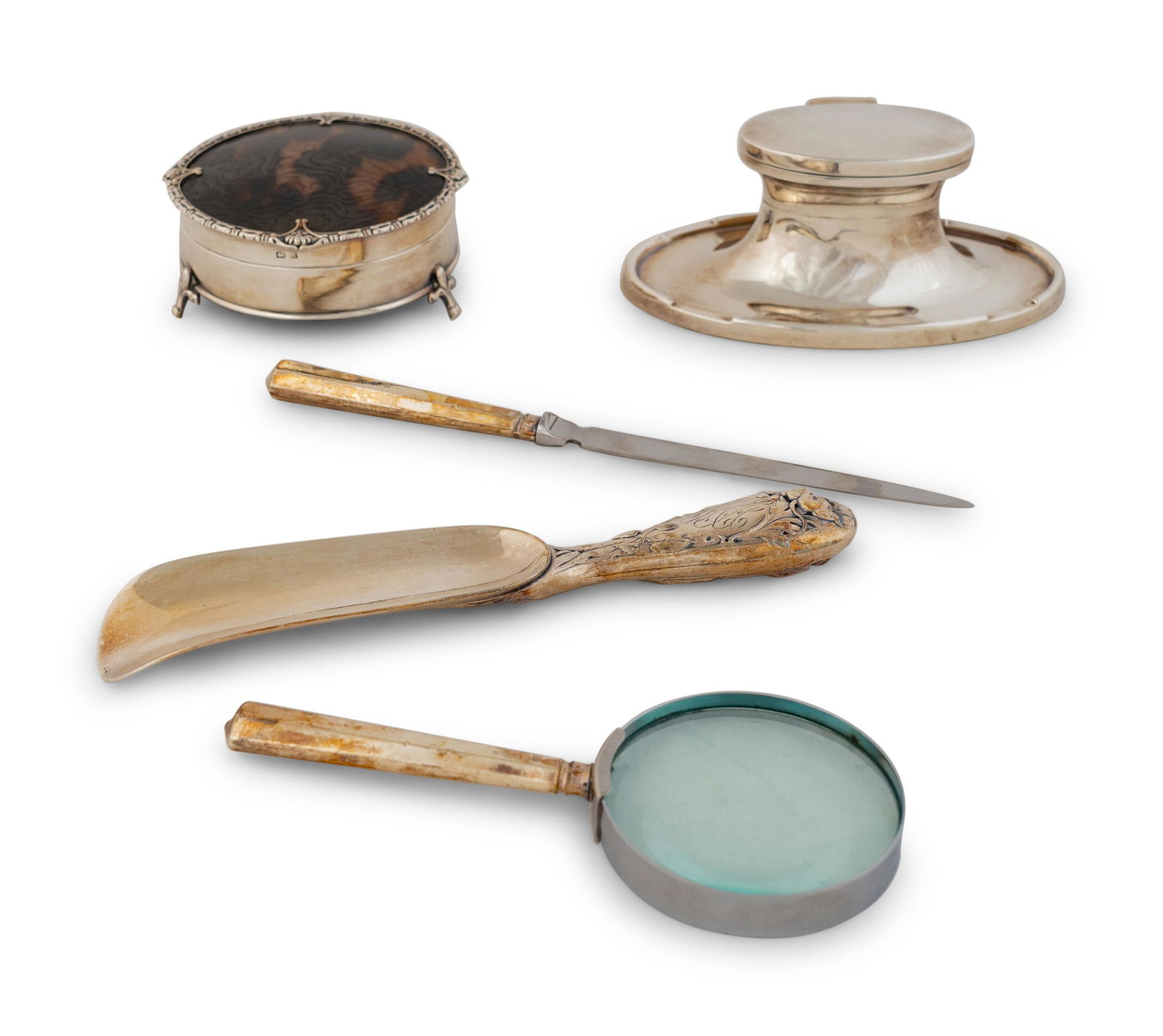 A Group of Five English Silver Desk Articles Length of (1 of 6)