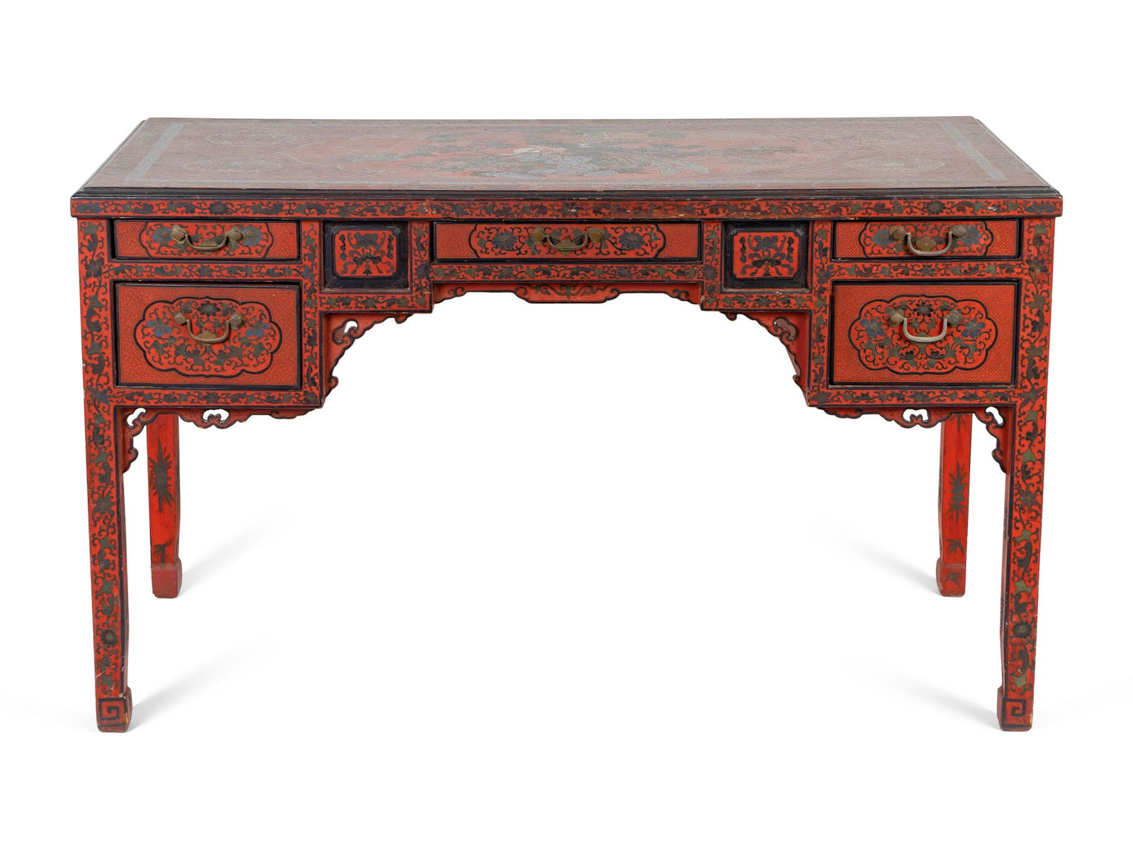 A Chinese Red Lacquer Desk  Height 32 1/4 x width (1 of 6)