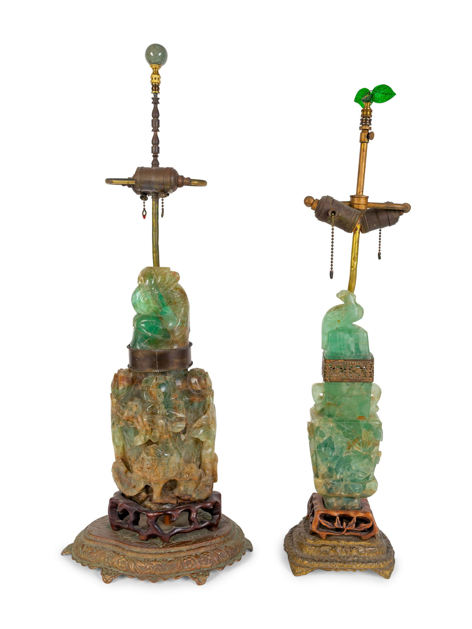 Two Chinese Green Quartz Vases Mounted as Lamps Height (1 of 2)