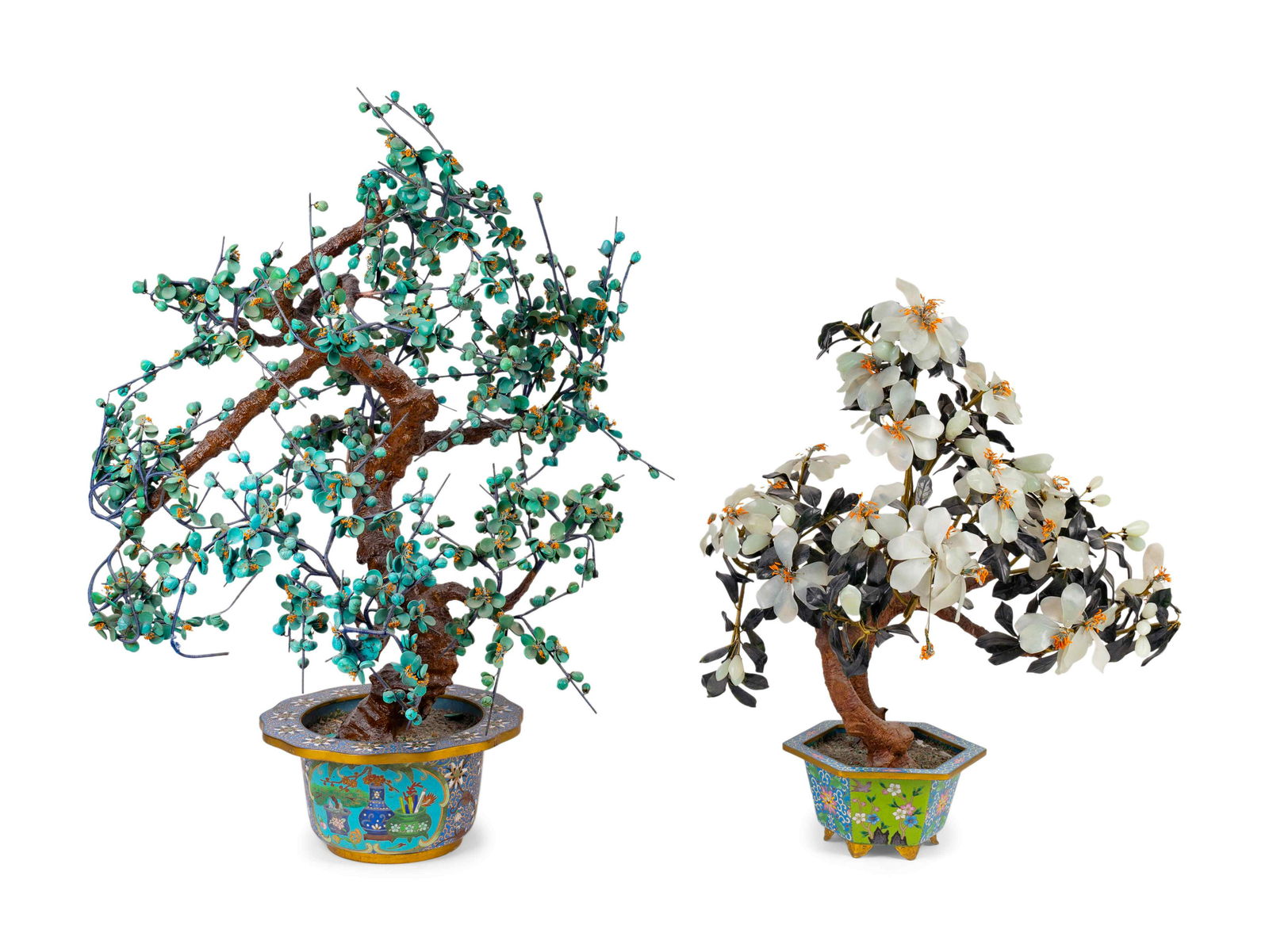 Two Chinese Hardstone Trees in Cloisonne Enamel (1 of 5)