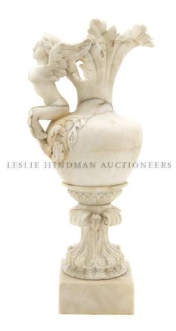 A Neoclassical Alabaster Vase, Height 17 1/4 inches.: A Neoclassical Alabaster Vase, of ewer form, with winged female handle. Height 17 1/4 inches. Property from the Estate of Norma Seidman, Lincolnwood, Illinois