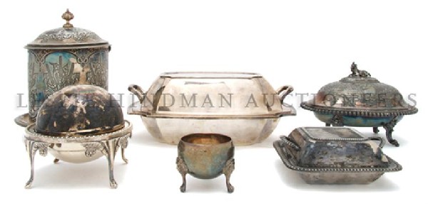 A Collection of Silverplate Serving Articles, Widt: A Collection of Silverplate Serving Articles, comprising six pieces total. Width of widest 11 inches. Property from the Collection of Mr. John Mix, Chicago, Illinois