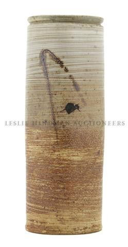 A Ceramic Vase, Don Reitz (b. 1929), Height 16 in: A Ceramic Vase, Don Reitz (b. 1929), of ovoid cylindrical form, salt glazed, signed on base. Height 16 inches.