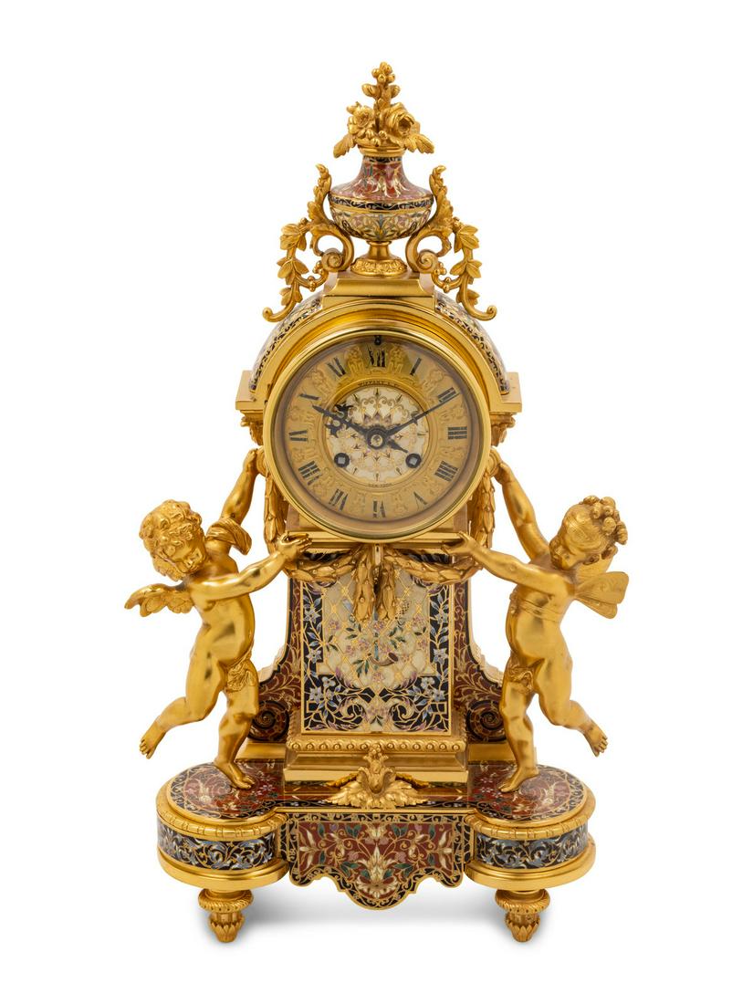 A French Gilt Bronze and Champleve Clock Garniture (1 of 9)