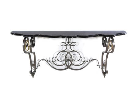 A French Steel and Marble Console Table: A French Steel and Marble Console Table Circa 1930 Height 35 1/4 x width 88 x depth 18 1/4 inches. Provenance: Richard Himmel Inc., Chicago