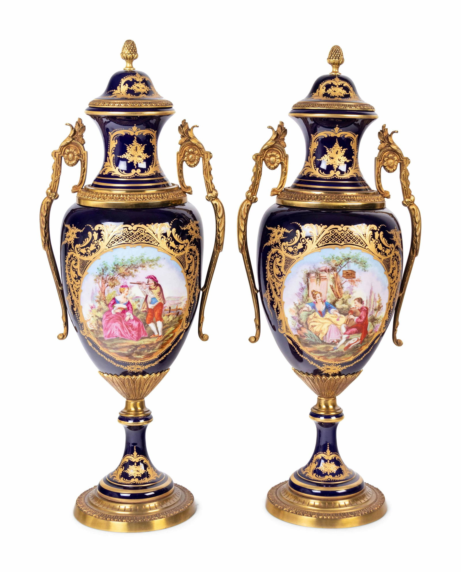 A Pair of Sevres Style Gilt Metal Mounted Porcelain (1 of 3)