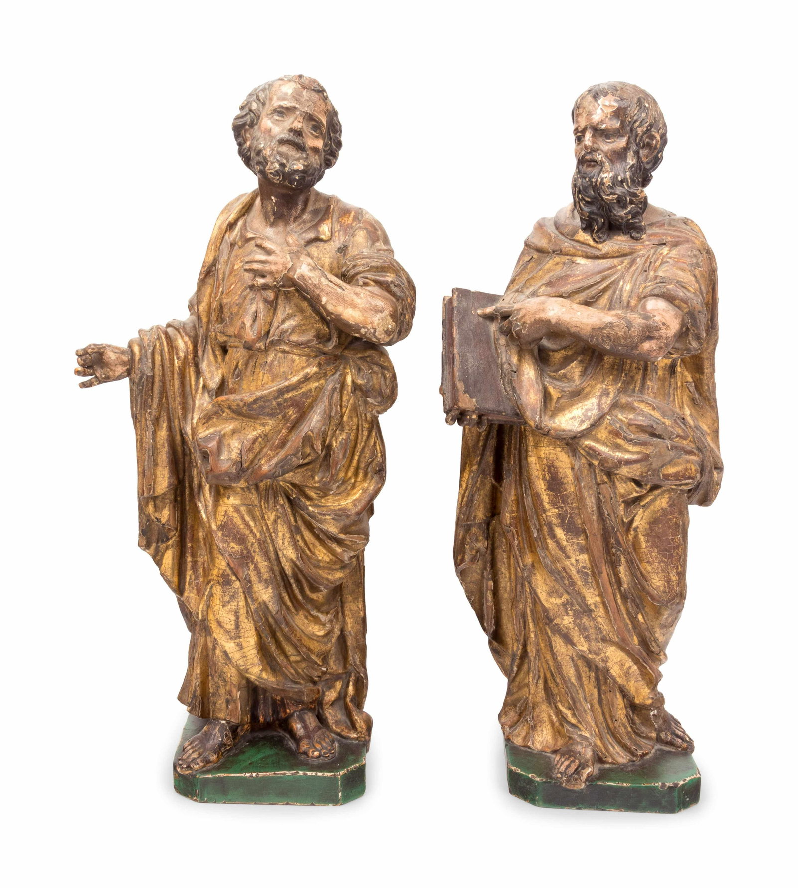 A Pair of Spanish Baroque Giltwood Figures of Saints: A Pair of Spanish Baroque Giltwood Figures of Saints First Quarter 18th Century Height 22 1/2 inches. Property from the European Family Collection of a Pharmaceutical Executive and Venture Capitalist 