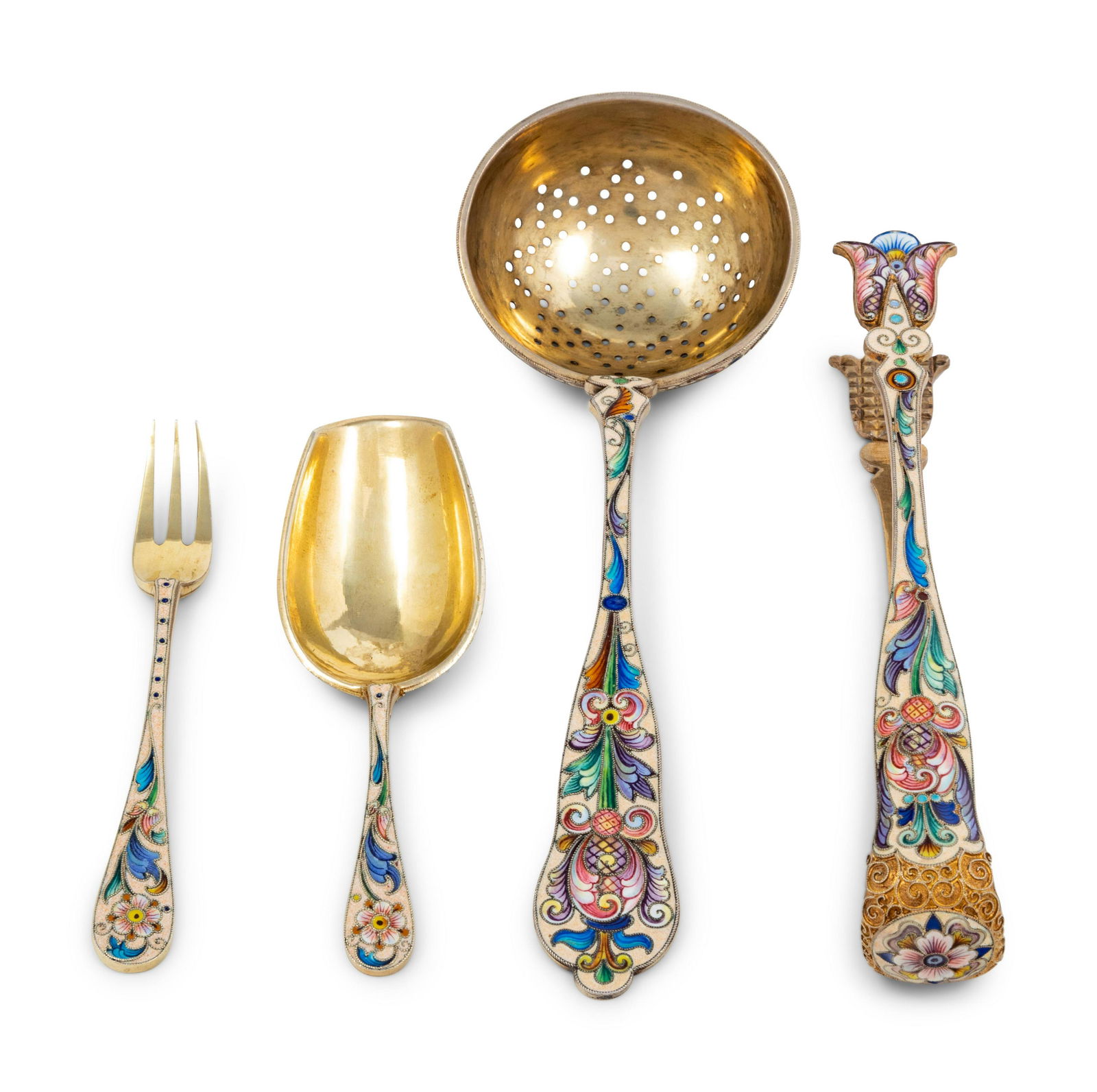 Four Feodor Ruckert Enameled Silver Tea Articles (1 of 11)