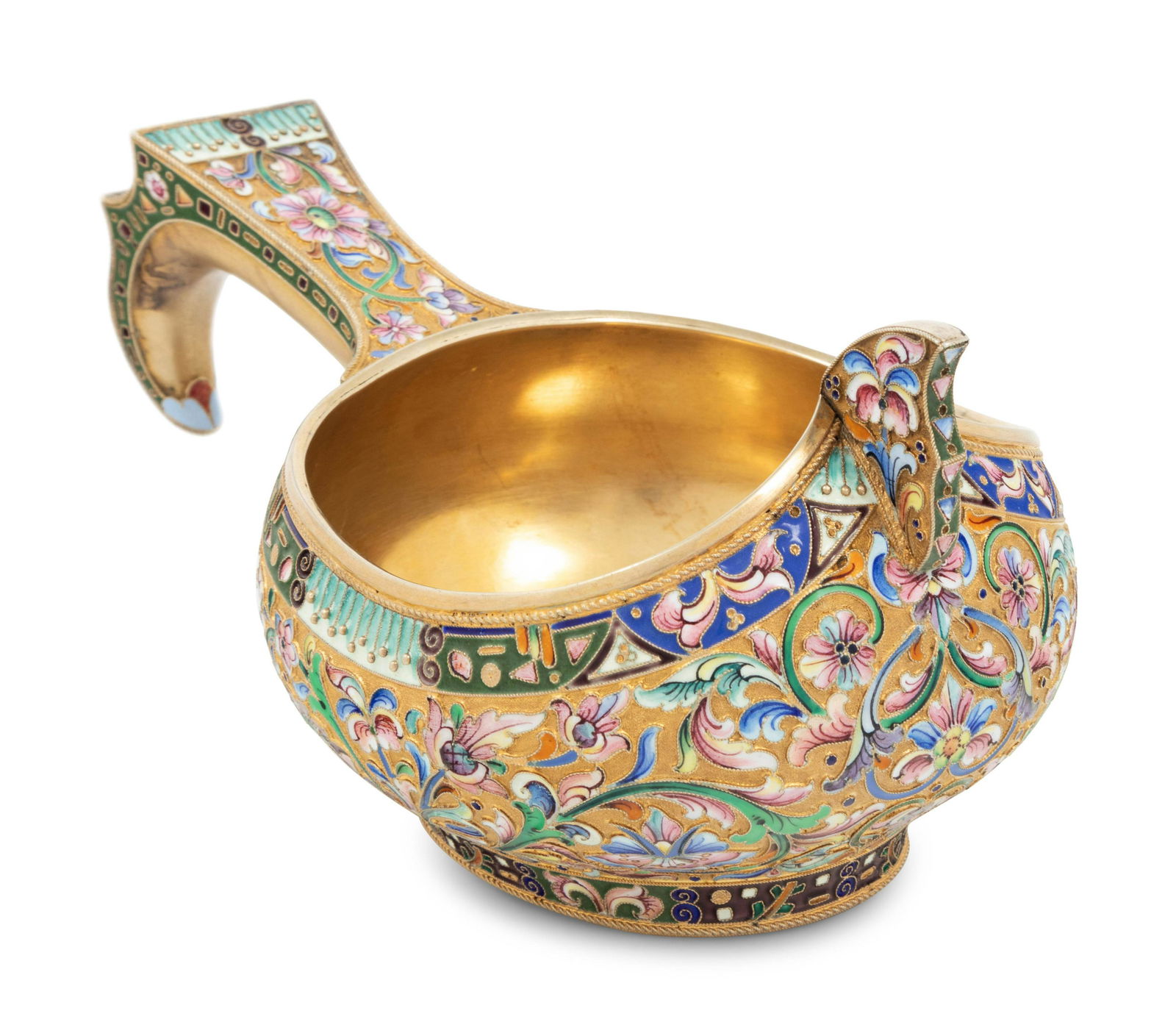 A Large Russian Shaded Enamel Silver-Gilt Kovsh (1 of 6)