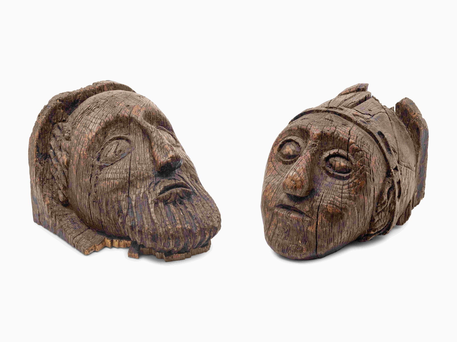 A Pair of Scottish Gothic Carved Oak Heads (1 of 4)