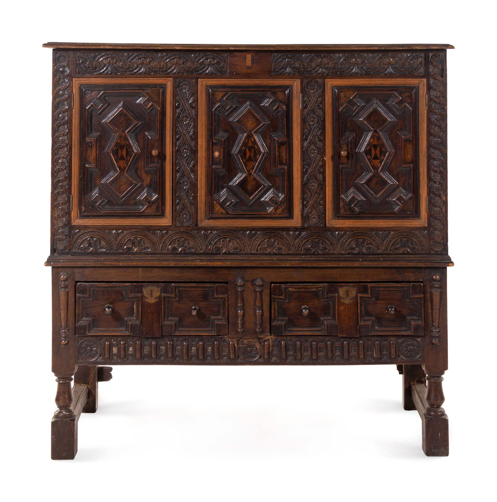 A Charles II Style Oak Cabinet on Stand (1 of 2)