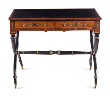 A Regency Gilt Bronze Mounted, Parcel Ebonized and: A Regency Gilt Bronze Mounted, Parcel Ebonized and Parcel Gilt Rosewood Writing Table Manner of John McLean, Circa 1805 Height 28 1/4 x width 35 1/2 x depth 21 1/2 inches. Property from a Private