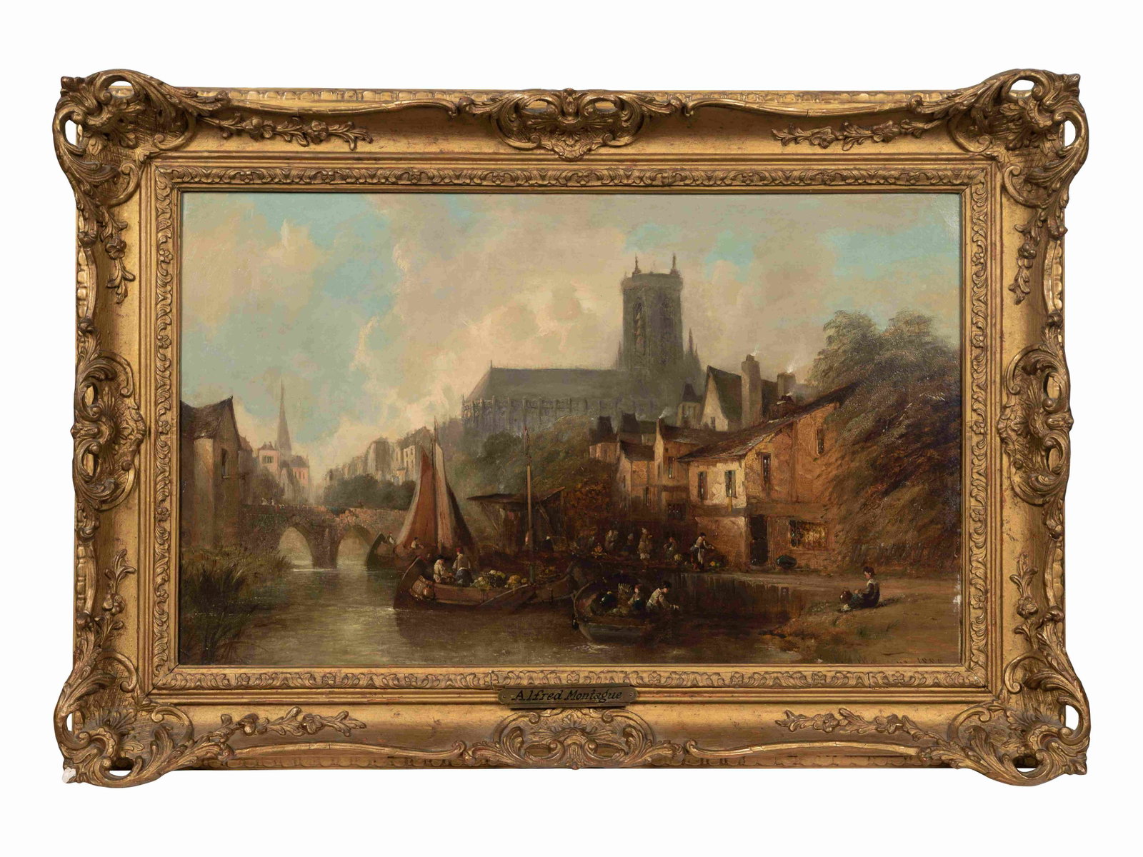 Clifford Montague (British, 1845-1901): Clifford Montague (British, 1845-1901) Canal Scene, 1889 oil on canvas signed Clifford Montague and dated (lower right) 16 x 26 inches.
