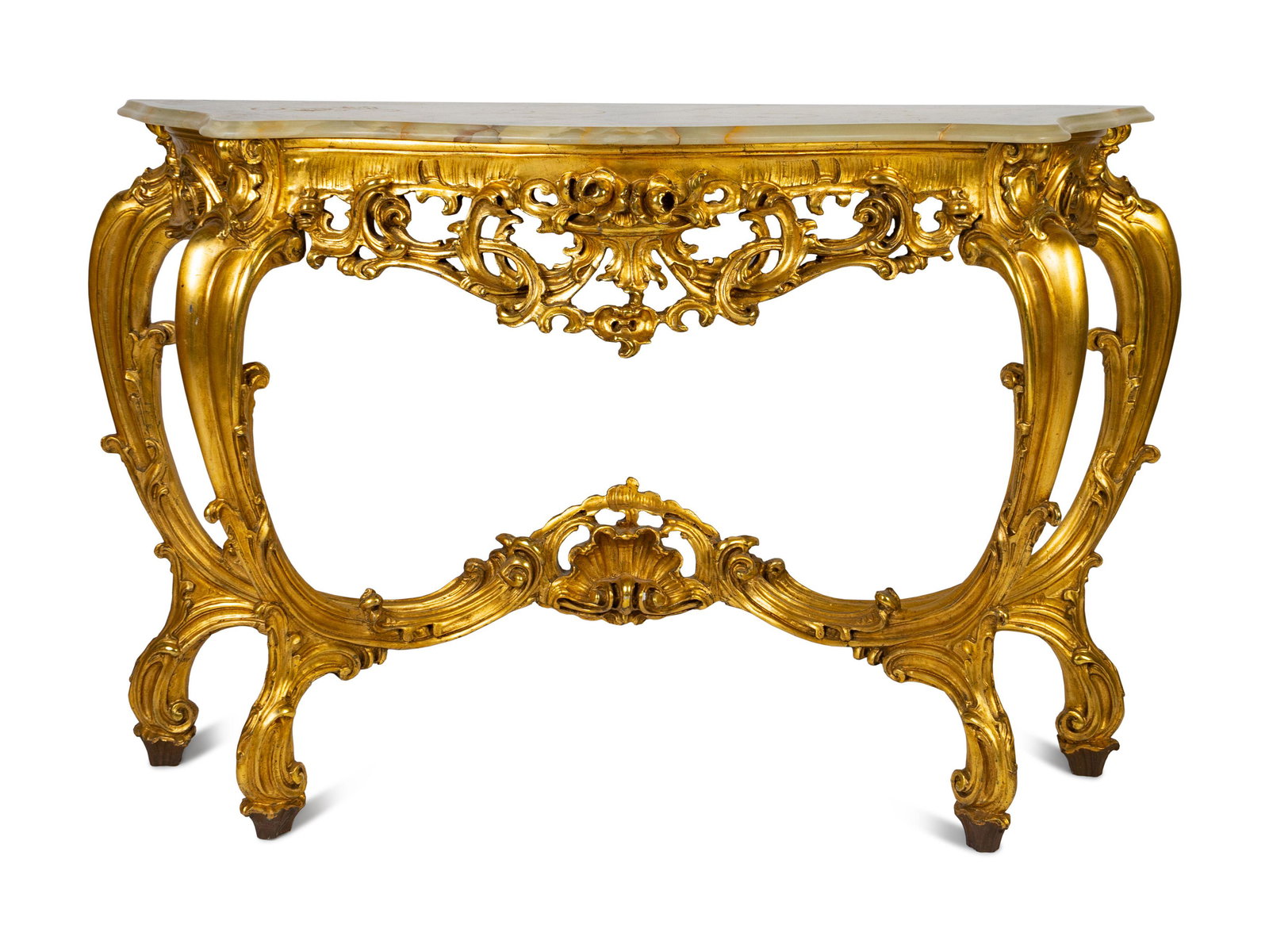 A Louis XV Style Giltwood Onyx-Top Console Table Height (1 of 4)