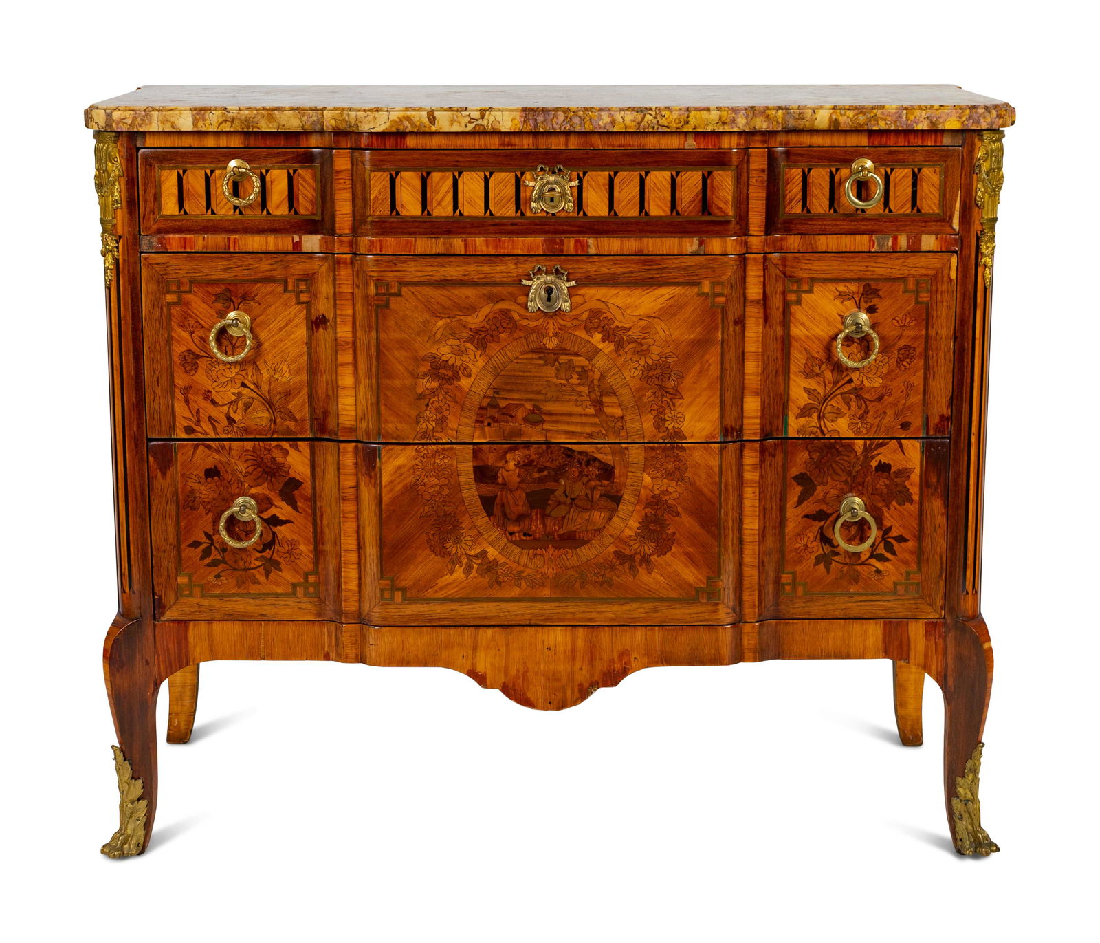 A Louis XV/XVI Transitional Style Marquetry Marble-Top (1 of 8)