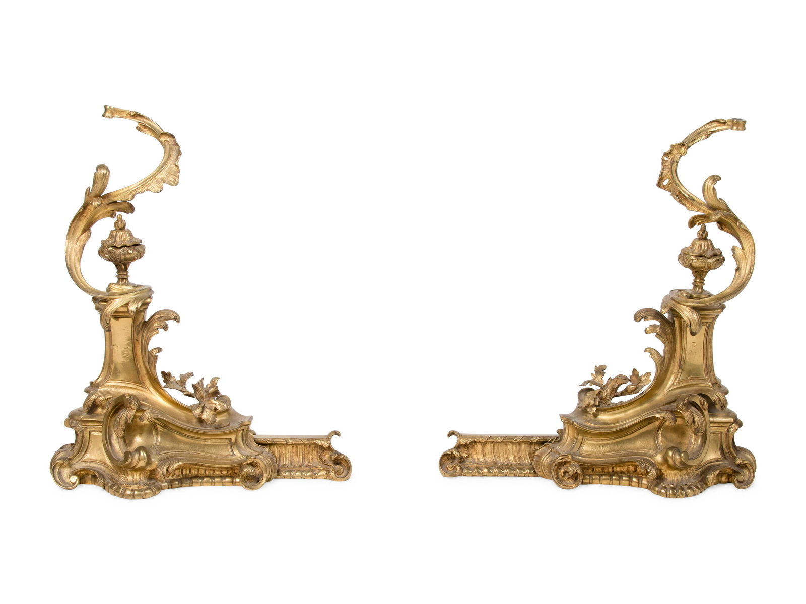 A Pair of Louis XV Style Gilt Bronze Chenets Height 19 (1 of 3)