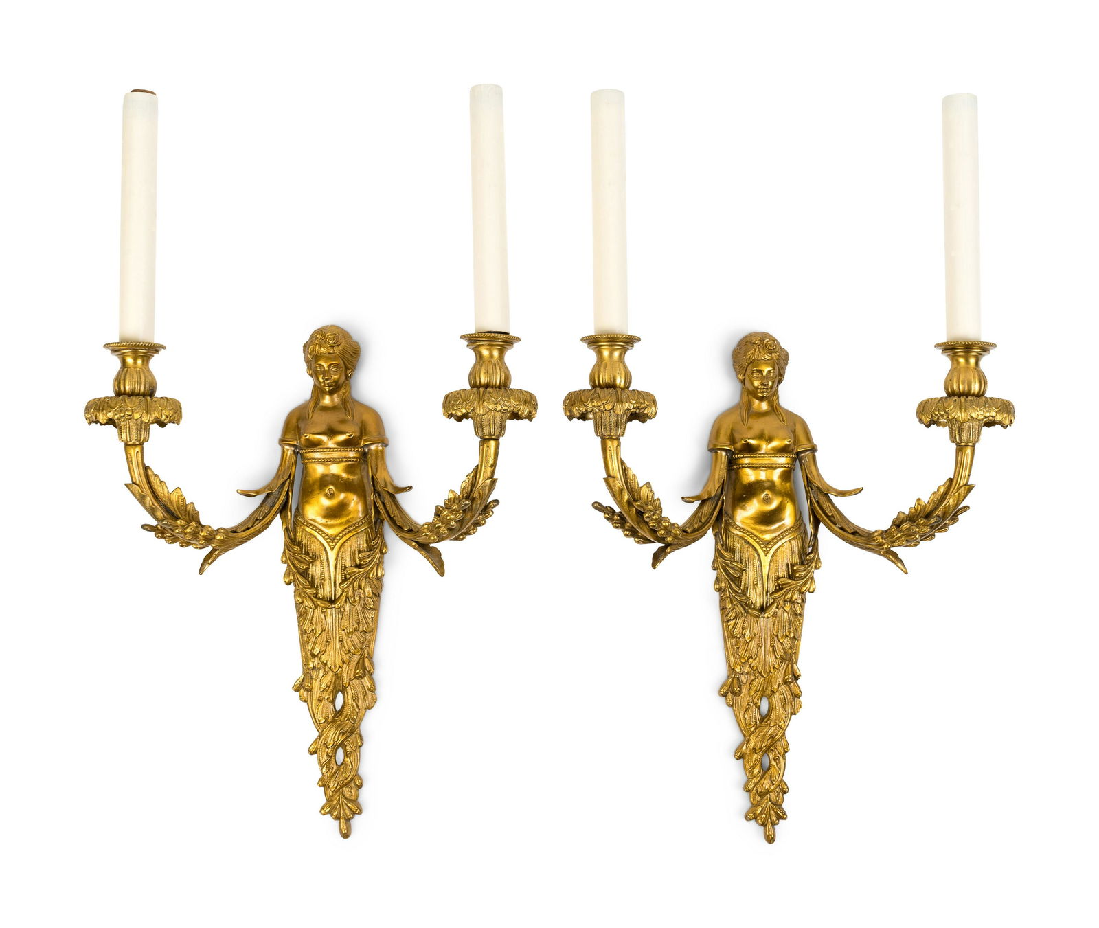 A Pair of French Style Gilt Bronze Figural Two-Light (1 of 2)
