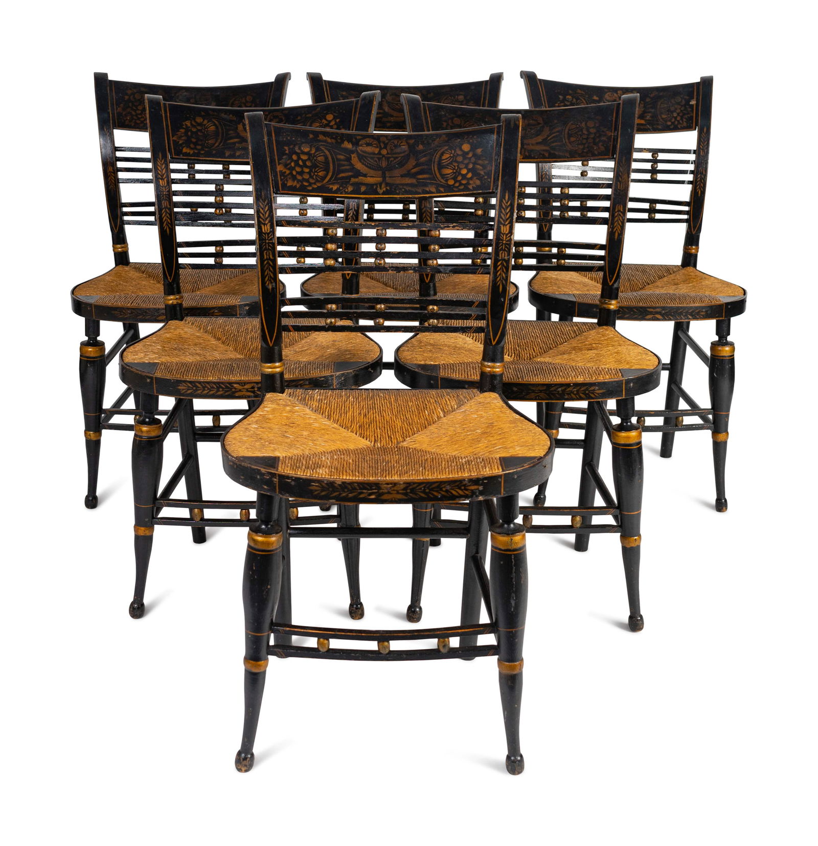 A Set of Six Black-Painted and Stencil-Decorated (1 of 1)