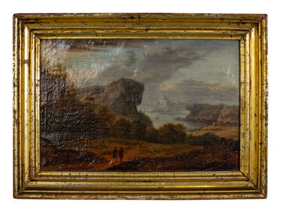 Style of Christian Georg I Schutz (German, 1718-1791) A: Style of Christian Georg I Schutz (German, 1718-1791) A Rhine Landscape with Figures oil on canvas inscribed 'Christian Georg Schutz' (on verso) 8 x 12 inches. Property from the Private Collection of