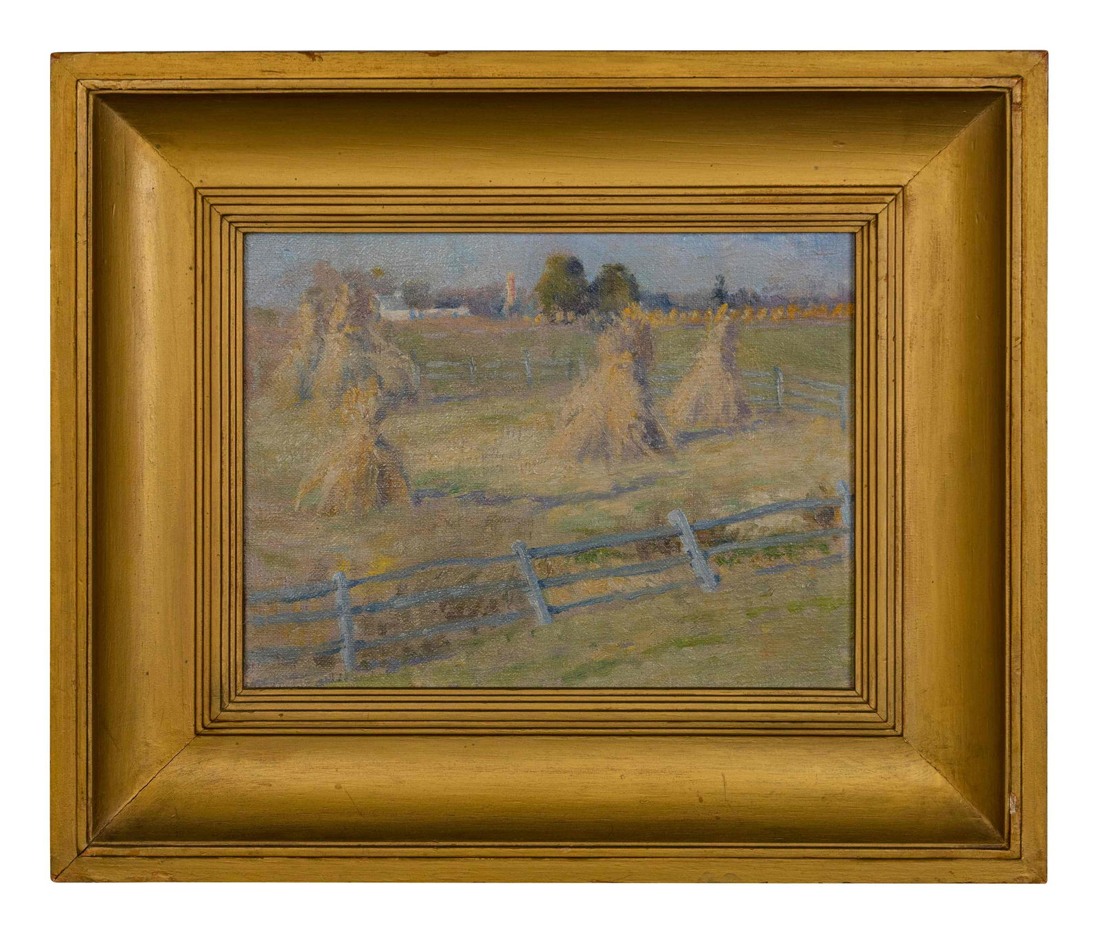 Artist Unknown Early 20th Century Hay Stacks and Fence (1 of 3)
