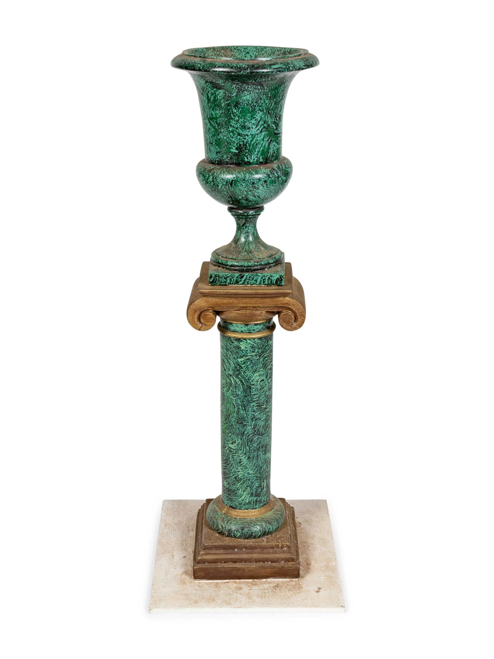 A Faux Malachite Urn and Pedestal Height 40 1/4 inches.: A Faux Malachite Urn and Pedestal Height 40 1/4 inches. Property from the Estate of Sally Gatling Tomlinson, Atlanta, Georgia