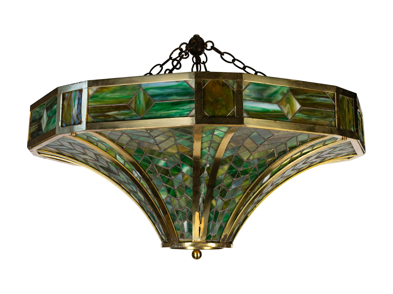 A Leaded Glass Hanging Fixture Height 13 x diameter 30 (1 of 5)