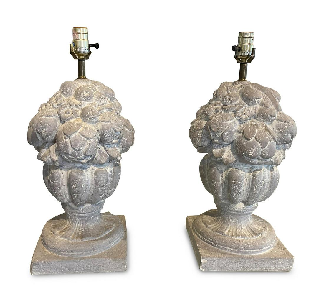 A Pair of Cast Stone Finials Mounted as Lamps Height of (1 of 5)