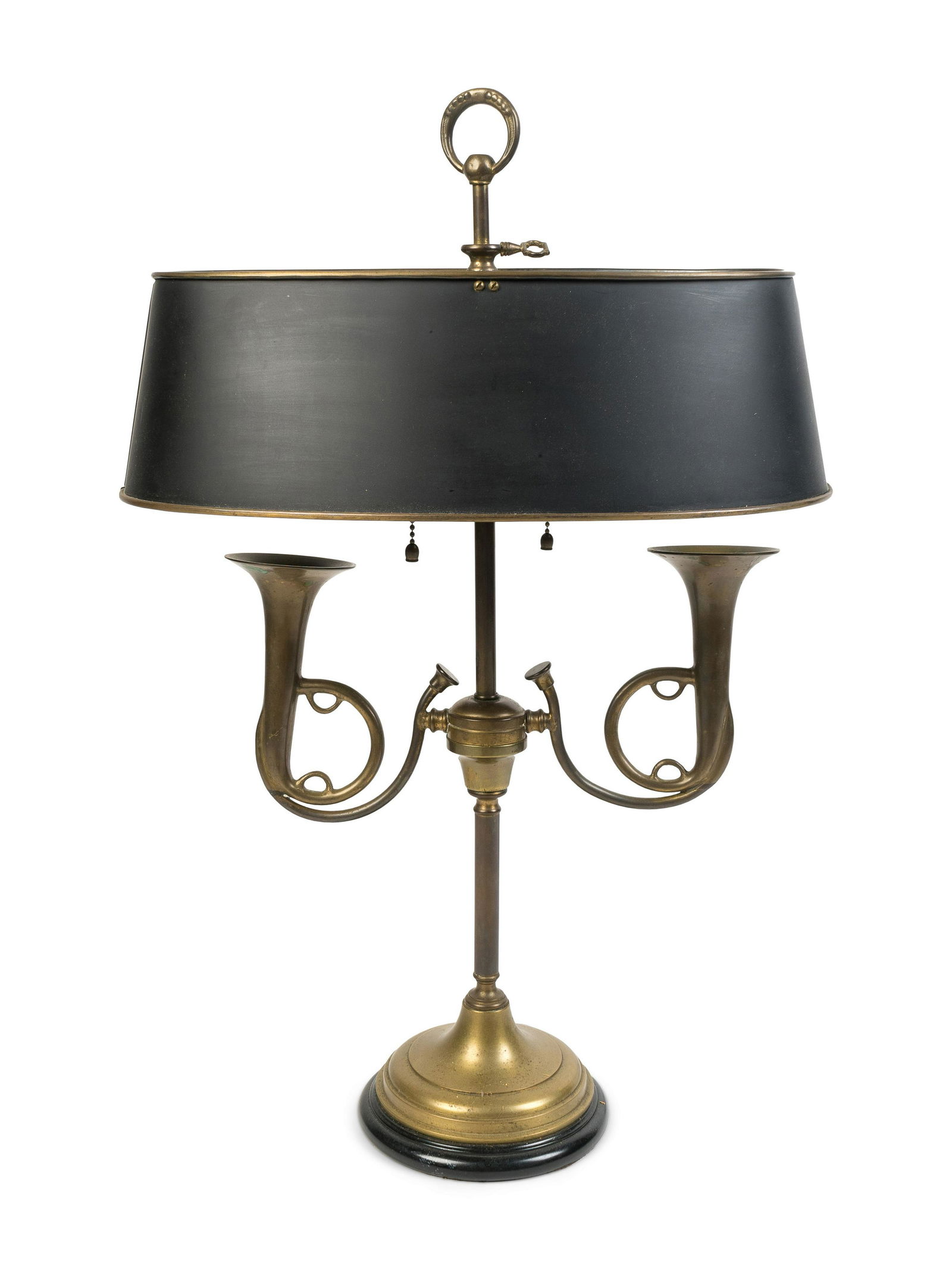 A Brass Trumpet-Form Lamp Overall height 25 x width 16 (1 of 2)