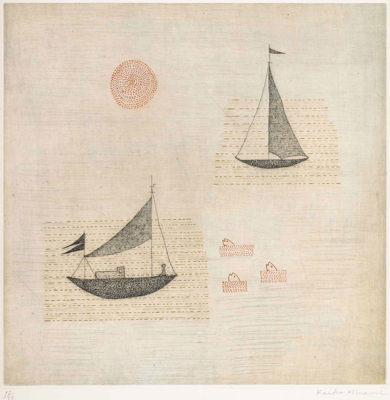 Keiko Minami (Japanese, 1911-2004) Bateaux et poissons (1 of 4)