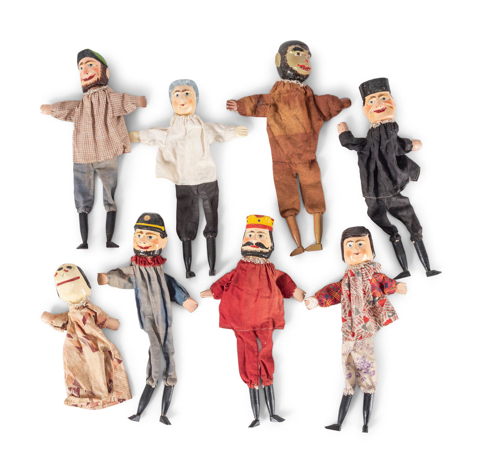 Eight Painted Wooden Hand Puppets (1 of 2)