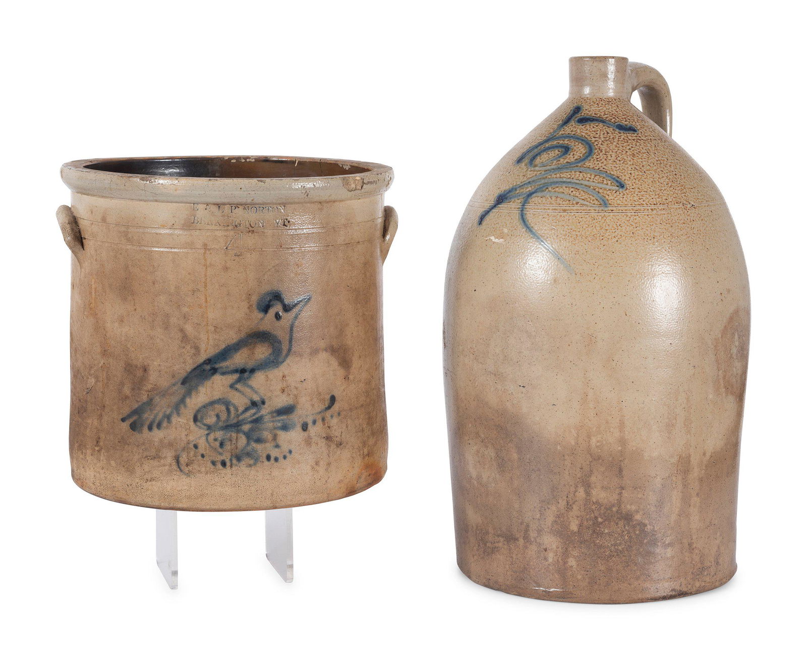 A Stoneware Jug and Crock with Cobalt Decoration (1 of 6)