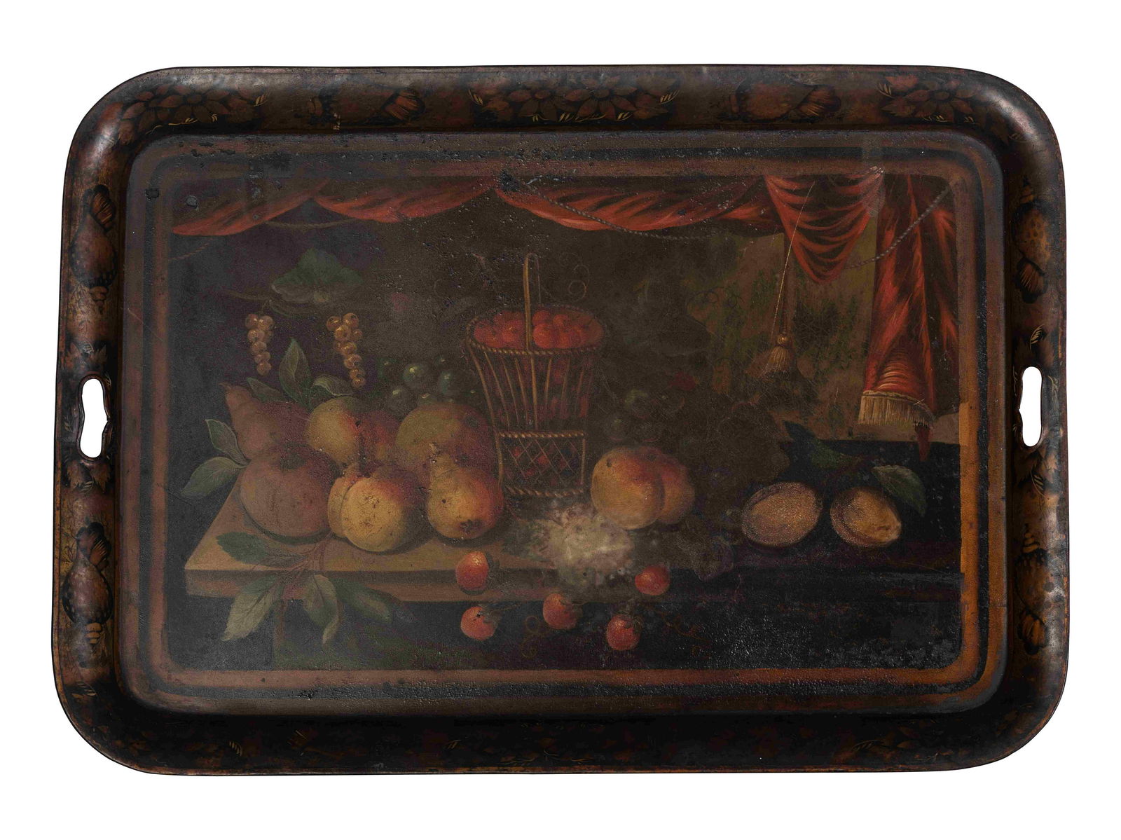 A Hand-Painted Tole Tray with Fruit Decoration (1 of 1)