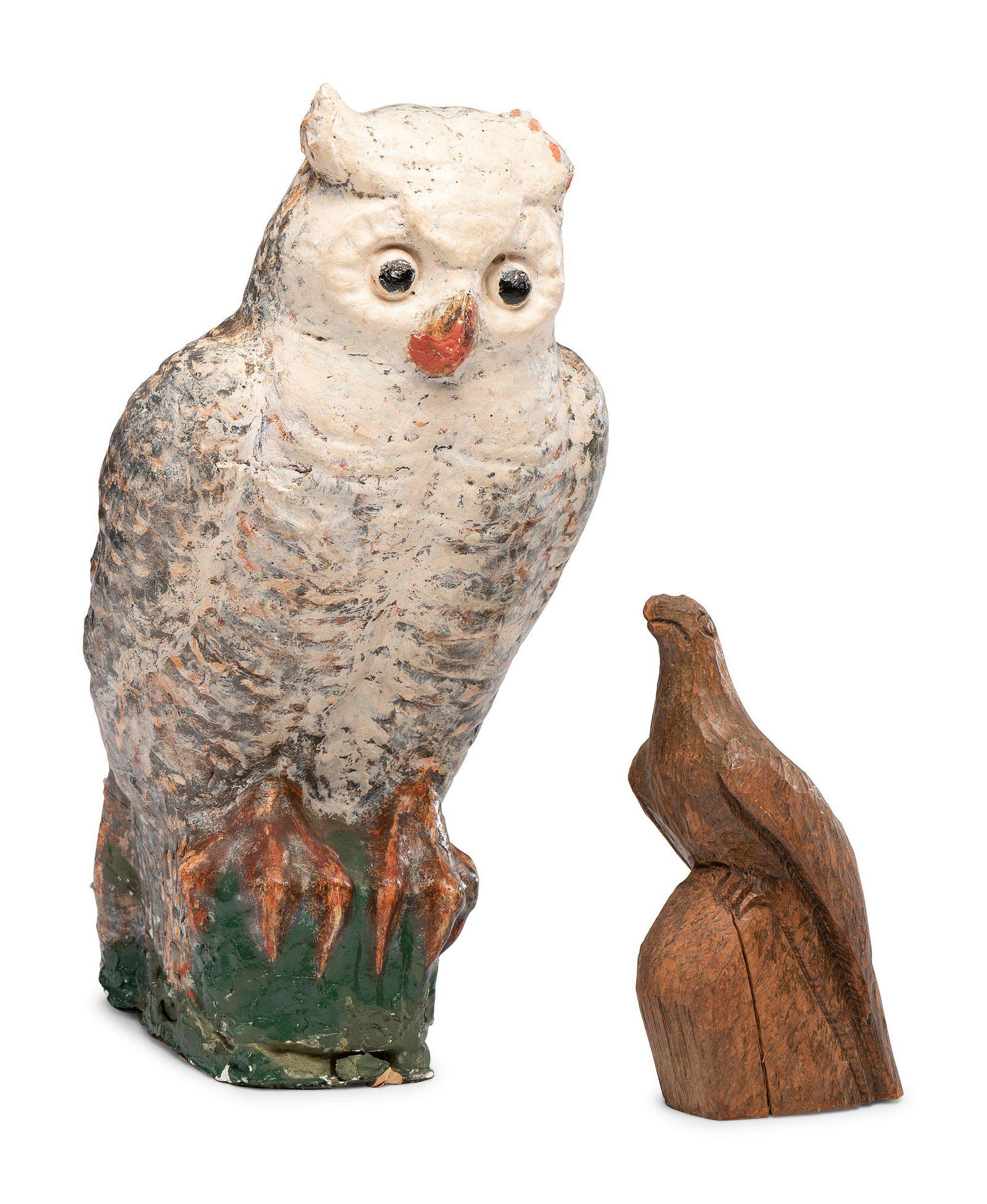 A Carved and Painted Plaster Owl and a Carved Wooden (1 of 4)