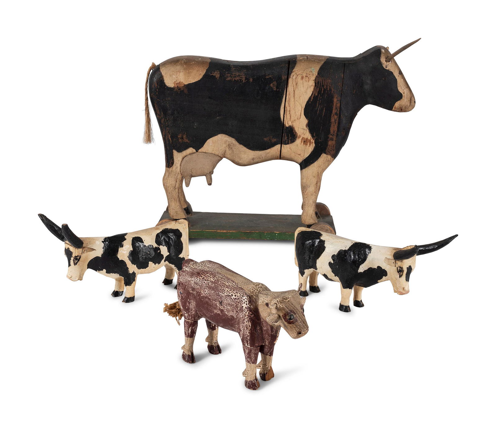 Four Carved Wood and Painted Folk Art Cows (1 of 2)