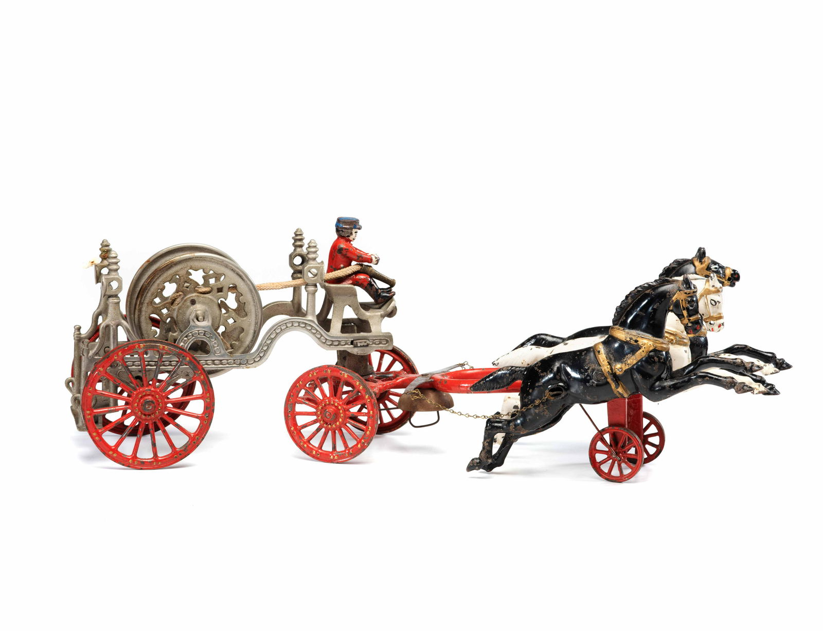 A Painted Cast-Iron Three-Horse Toy Fire Engine (1 of 3)