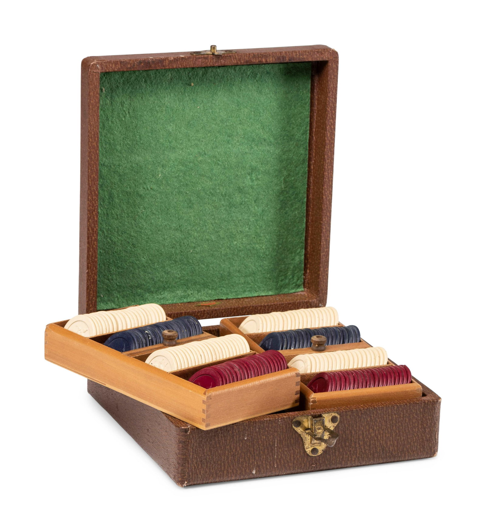A Collection of Clay Poker Chips: A Collection of Clay Poker Chips Height of case 3 x width 8 1/8 x depth 8 3/8 inches. Property from the Collection of Retta Park, Tucson, Arizona