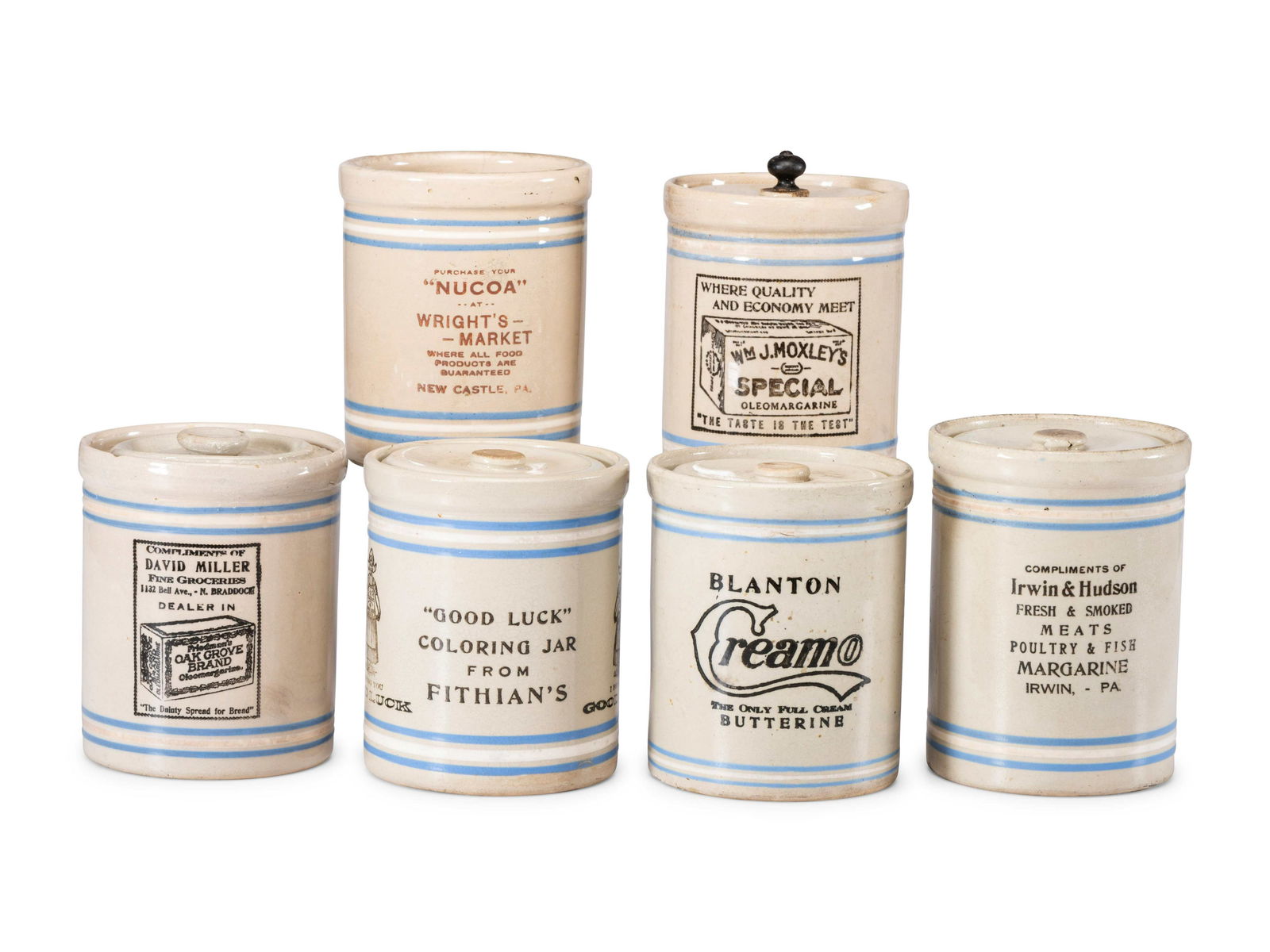 Six Stoneware Advertising Crocks (1 of 3)