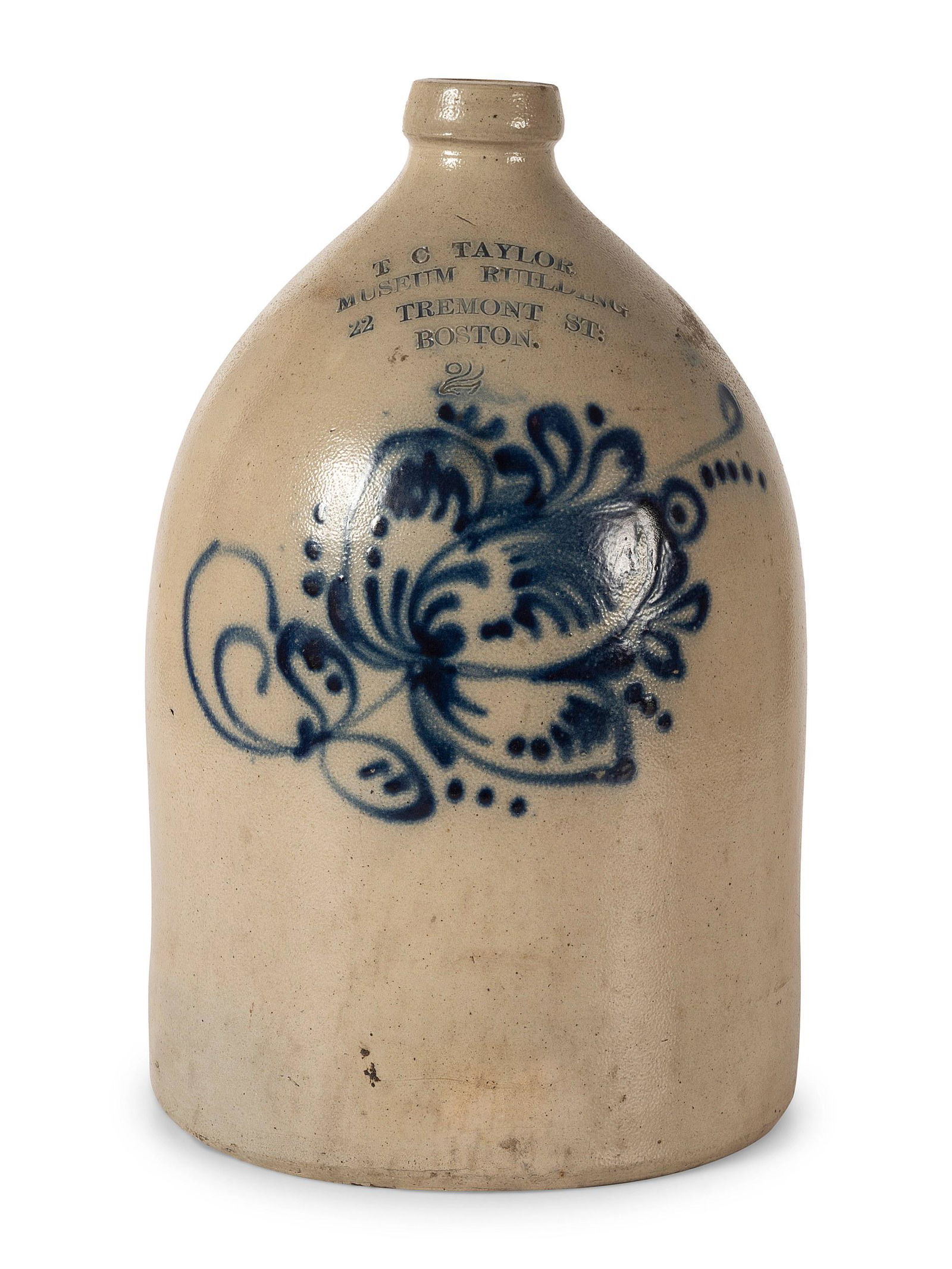 A Two-Gallon Cobalt Decorated Stoneware Advertising Jug (1 of 4)