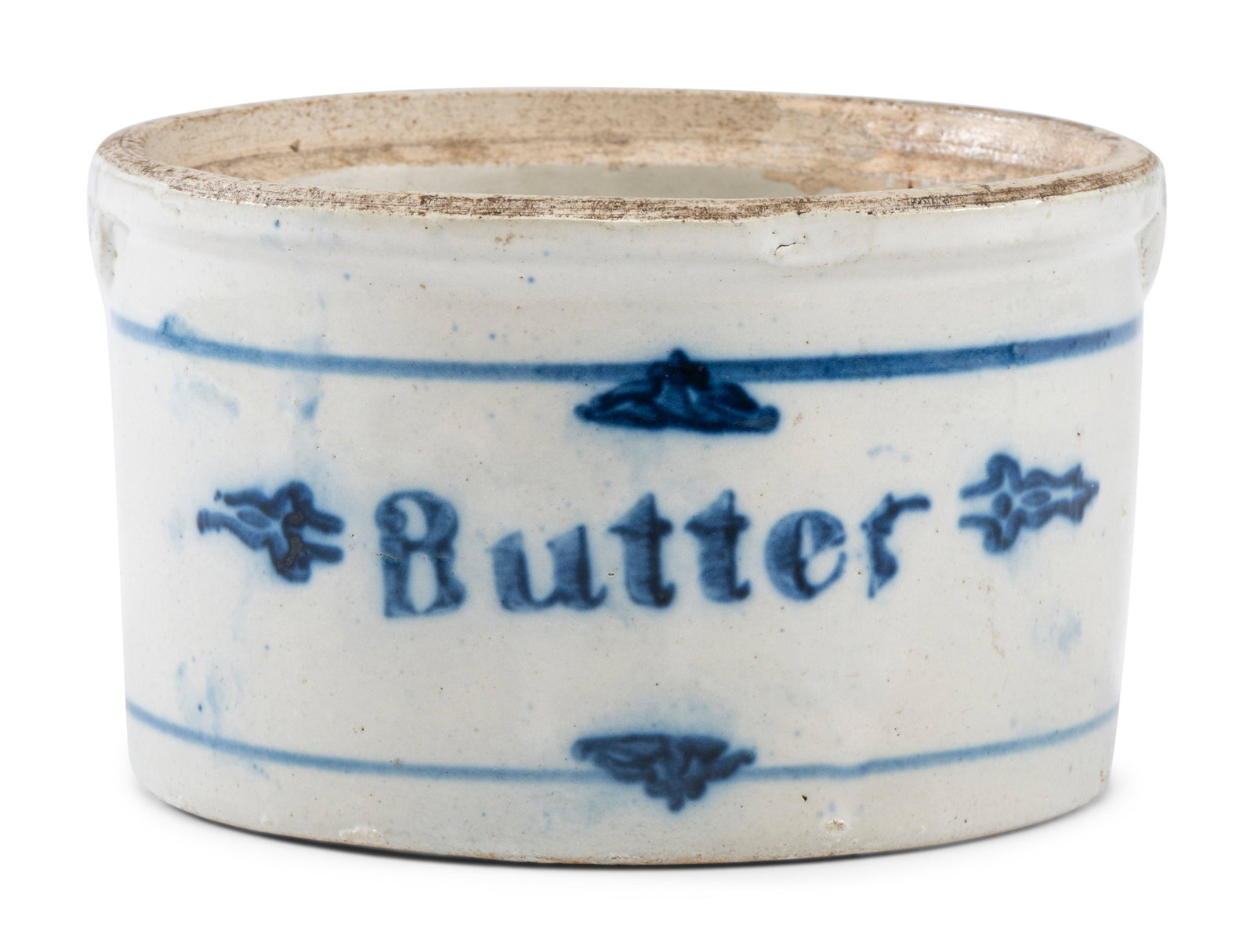 A Stoneware Butter Crock: A Stoneware Butter Crock 20th Century Height 4 x diameter 6 5/8 inches. Property from the Collection of Retta Park, Tucson, Arizona