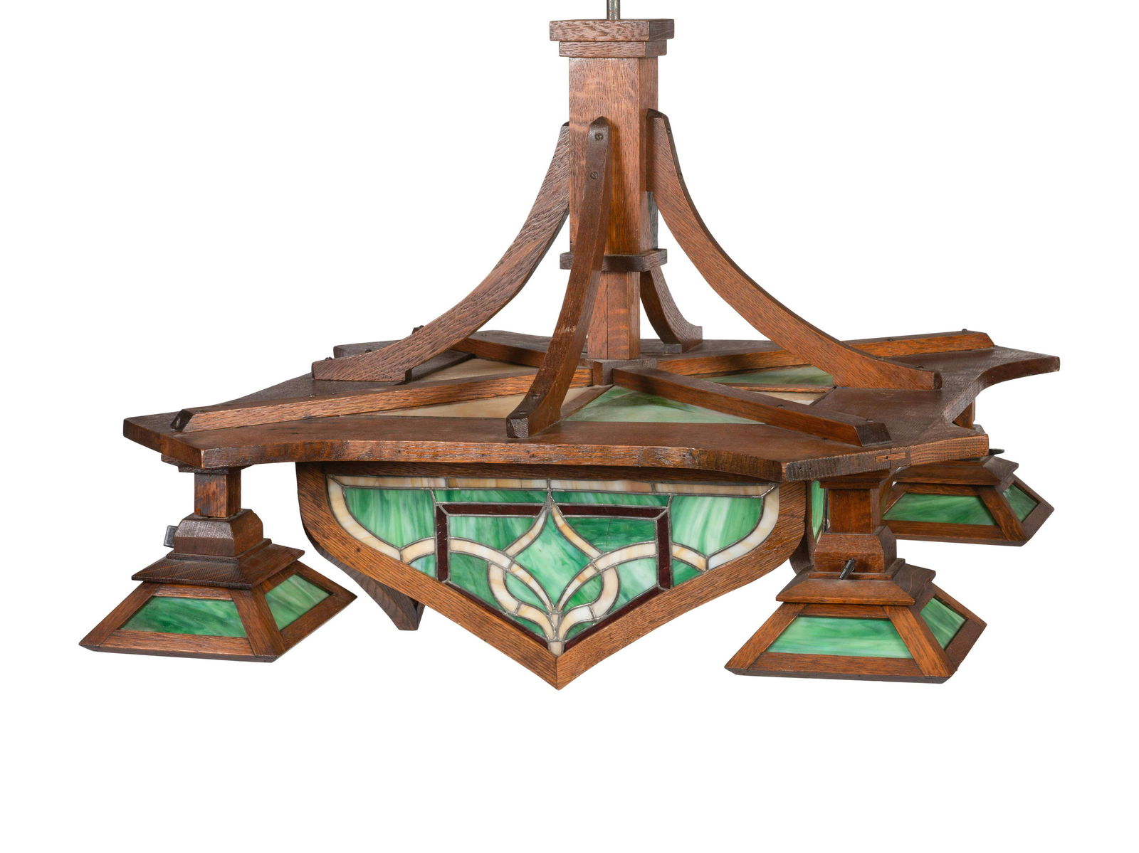 An Oak and Stained Glass Arts and Crafts Hanging (1 of 3)