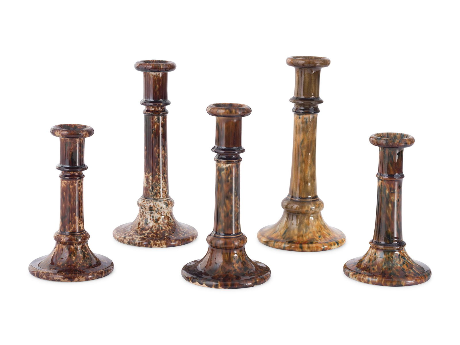 Five Rockingham Glaze Candlesticks (1 of 6)
