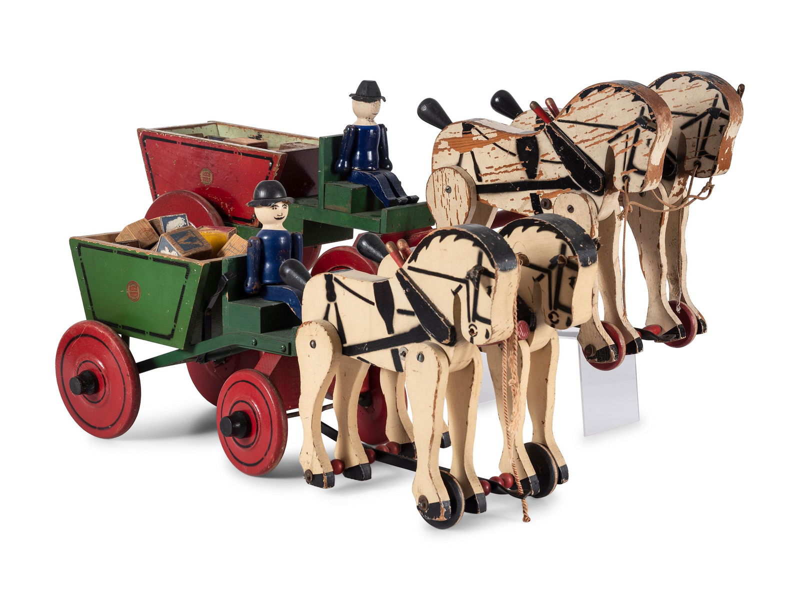 Two Carved Wood Horse-Drawn Carriages with Children's (1 of 5)