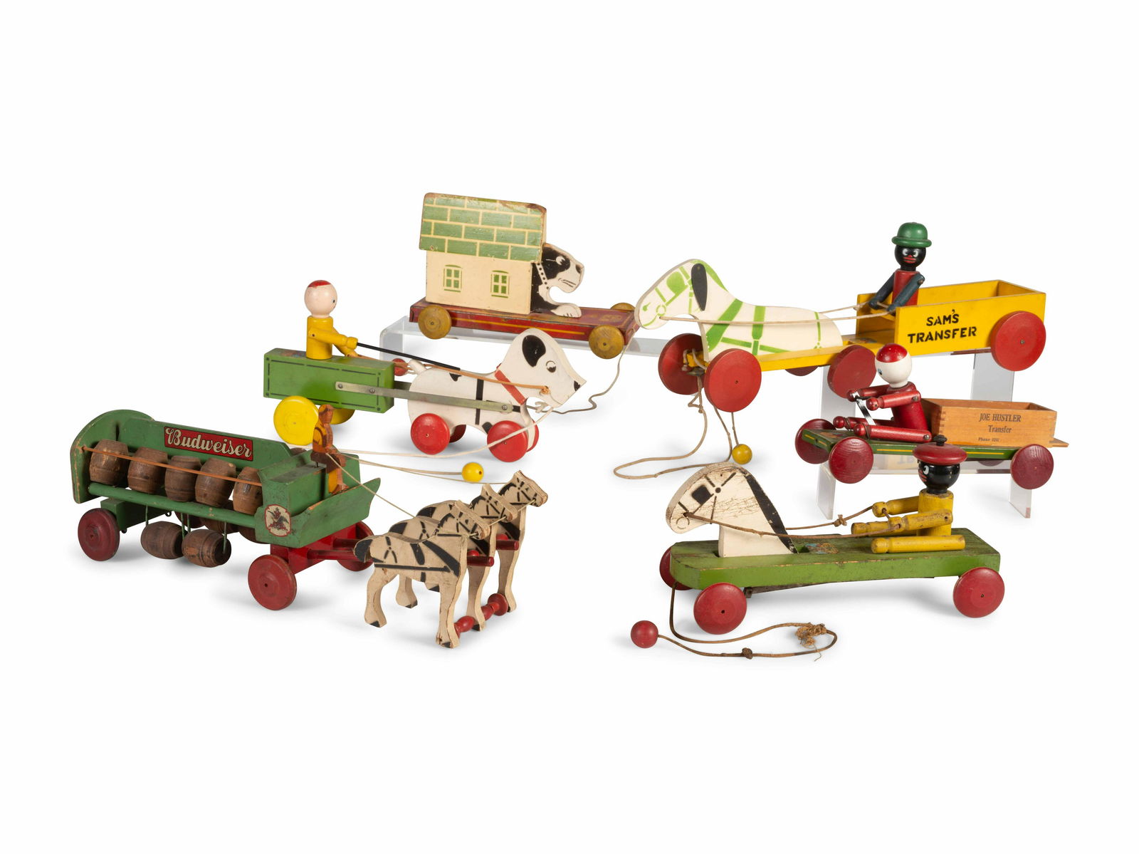 Six Carved Wood Figural Pull Toys (1 of 2)