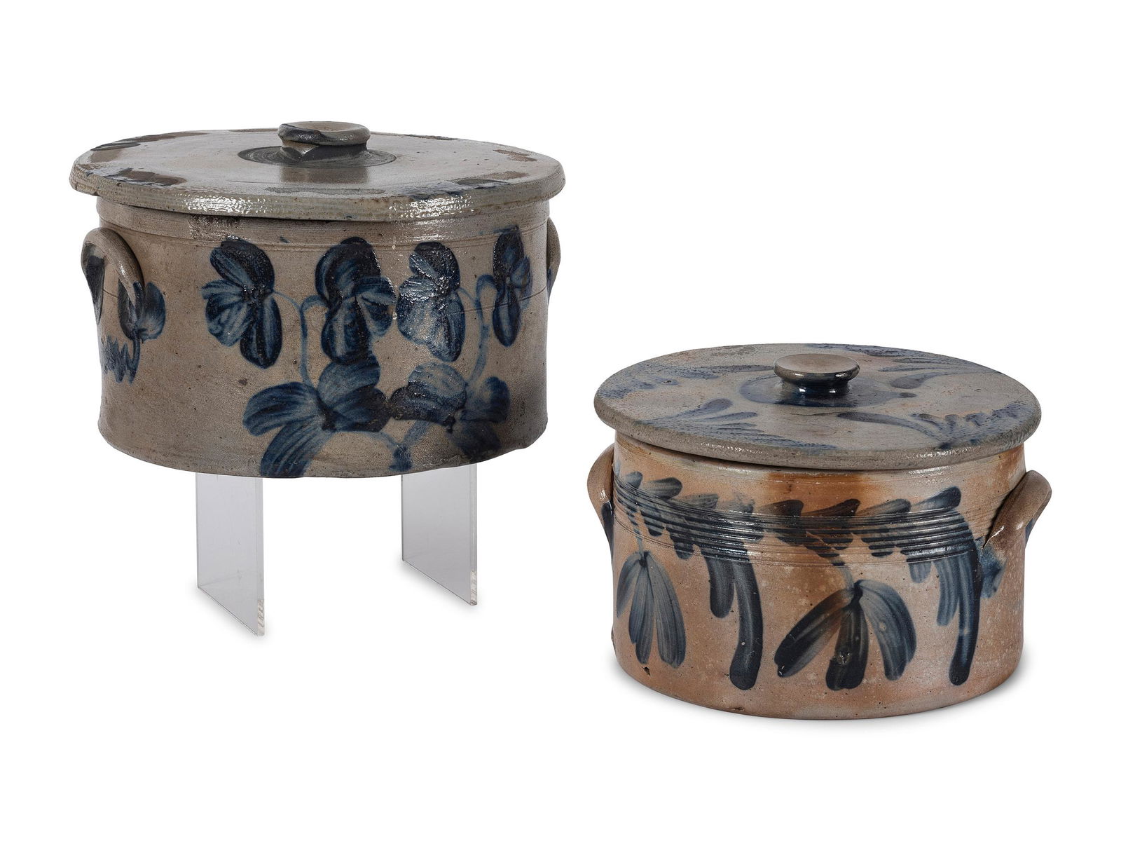 Two Cobalt Decorated Stoneware Cake Crocks (1 of 2)