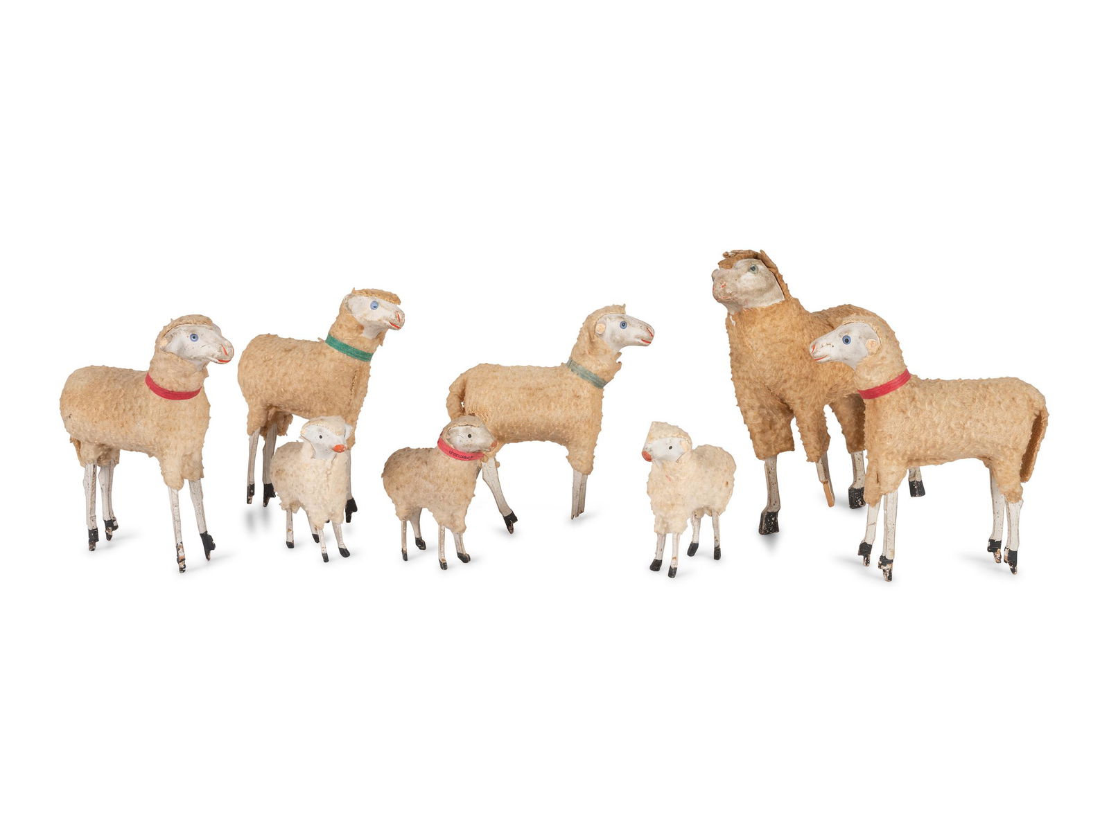 Eight German Wooly Sheep Toys with Stick Legs (1 of 4)