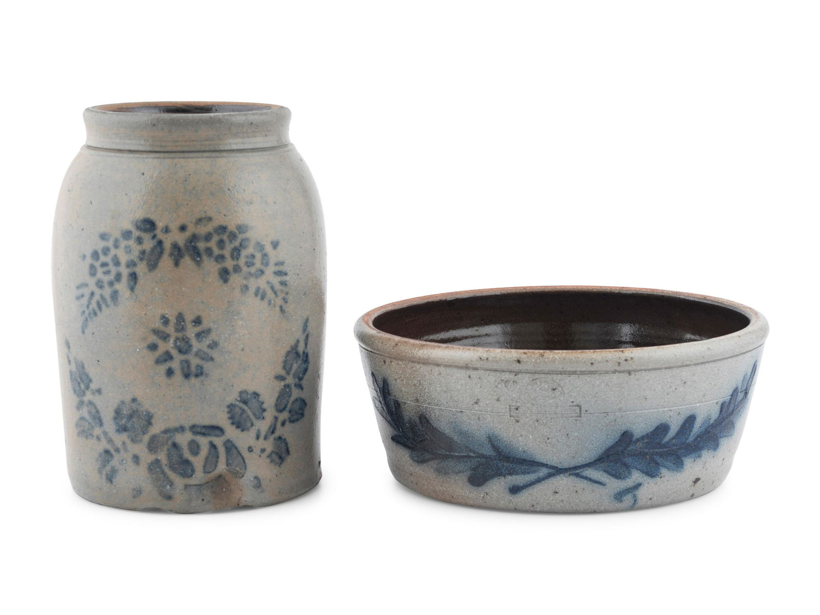 A Cobalt Decorated Stoneware Jar and Bowl (1 of 3)